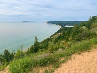 Empire Bluff overlook hiking trail boardwalk Sleeping Bear Dunes National Lakeshore Michigan USA