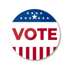 Vote badge. Badge for the American presidential election. US American flag patriotic background. Vector illustration. 