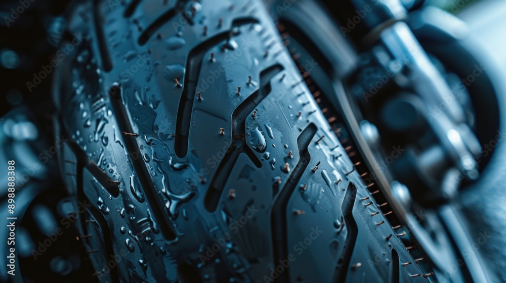 Poster a detailed view of a motorcycle tire, ideal for use in editorial or commercial projects where a high