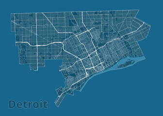 Detroit, Michigan, USA artistic blueprint map poster