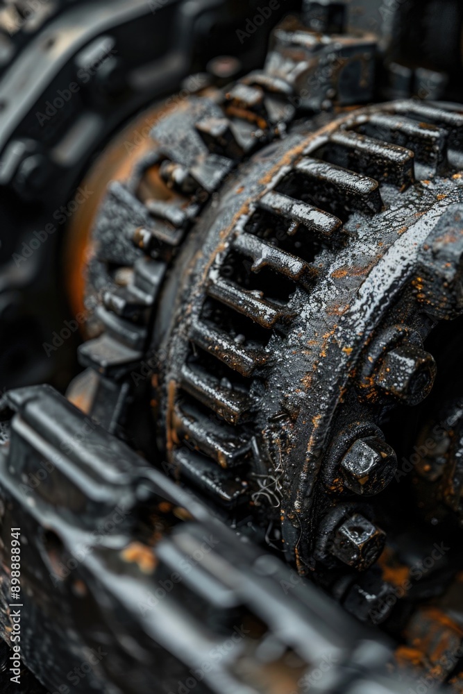 Poster a detailed look at an old engine with rust and corrosion