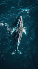 Naklejka premium Aerial Panorama of Gray Whale in Open Sea