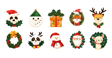 Fototapeta premium A collection of Christmas themed cartoon characters including a snowman