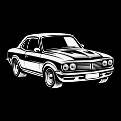 Obraz premium Classic Vintage Car Vector T-shirt Print in Black and White