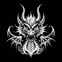 Obraz premium Fearsome Dragon Head Vector T-shirt Print in Black and White