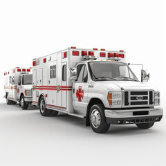 Ambulance in Front of White Background: Clean and Clear Image Featuring an Emergency Vehicle with a Simple and Professional Backdrop for Medical and Safety Themes