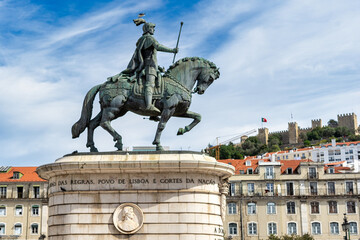 Equestrian Statue of D. Joao I, executed in bronze, was erected in 1971, in Praça da Figueira, Lisbon-Potugal.