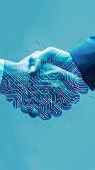 business man handshake with effect link connection digital technology, internet communication, teamwork, partnership concept