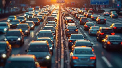 Obraz premium Heavy traffic during rush hour on a busy highway