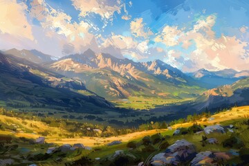 Fototapeta premium Abstract Bright Oil Palette Painting of Colorado Mountains Generative Illustration