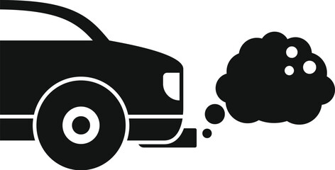 Black silhouette icon of a car emitting exhaust fumes, symbolizing air pollution