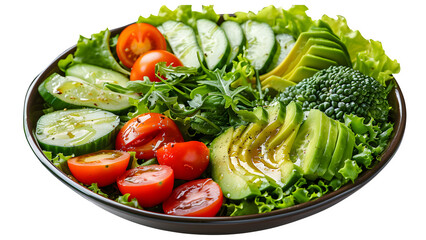 Plate of salad isolated on a transparent background, PNG