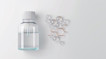 Illustrated chemical structure of hyaluronic acid with NAG and amino acids, skincare innovation, detailed breakdown