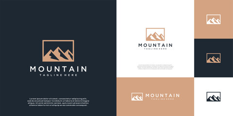 Mountain peak logo design. Outdoor adventure travel emblem with mountain vector.	