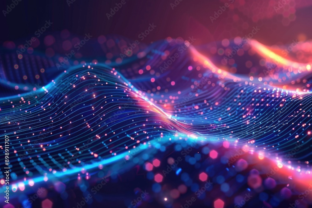 Aufkleber a digital illustration of interconnected lines and dots forming a wavy pattern