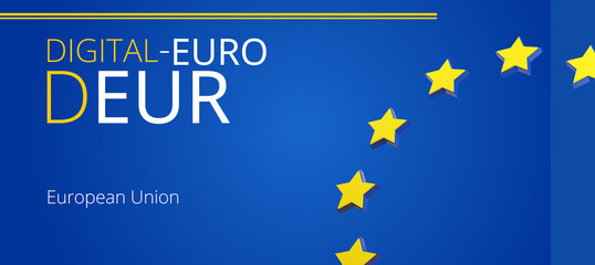 Digital EURO as D-EUR or digital cash, creative abstract flag of Europe background, European Union as EU, design