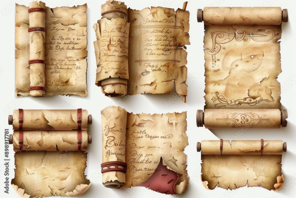 Poster A collection of ancient scrolls with intricate writings