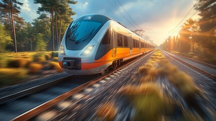 Naklejka premium Modern Train in Motion, Ideal for Transportation and Travel Themes