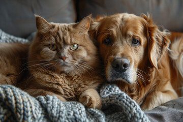 British Shorthair Cat and Golden Retriever