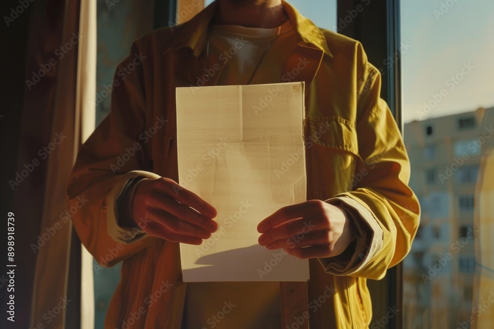 Aufkleber a person holding a document or note, suitable for use as a symbol or concept illustration