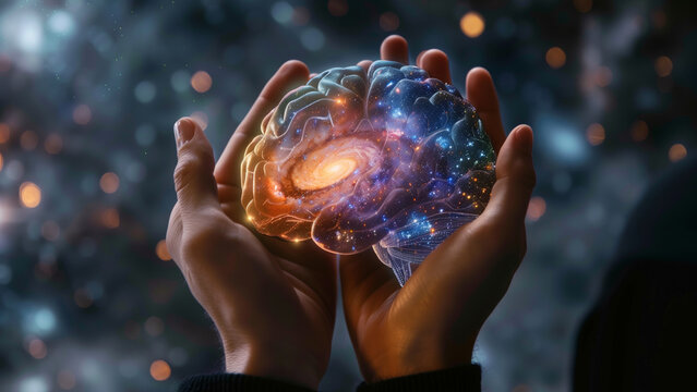 Galaxy-Lit Brain in Hands