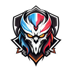 A skull with a red, blue and white design on it