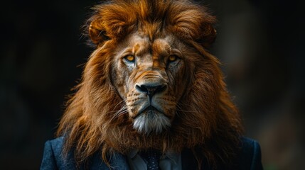 Fototapeta premium Powerful lion with formal business suit and tie, representing leadership, strength, and success in the corporate world