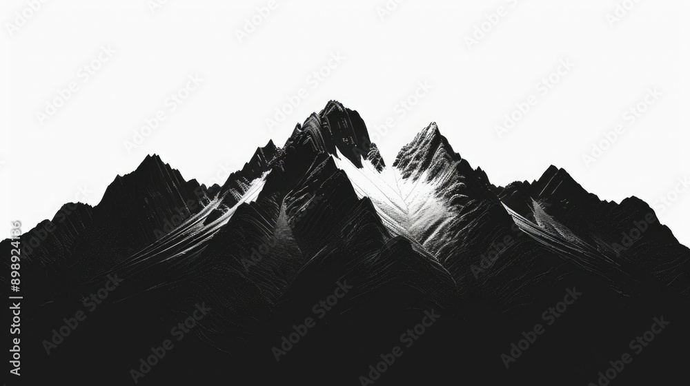 Sticker A black and white photograph of a mountain range with peaks and valleys