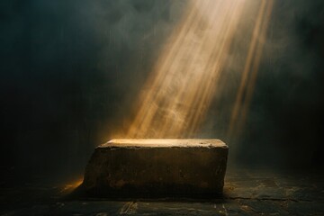 A stone bench with a beam of sunlight, great for interior or exterior design