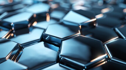 Obraz premium Closeup of abstract metallic hexagon pattern background.