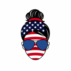 Faceless Woman with Messy Bun, Sunglasses, and American Flag Bow | Topknot Telegram Sticker Design