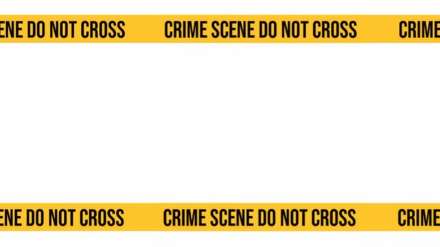 Running animation Realistic crime scene hazard footage. Crime scene orange ribbon seamless banner, police line Do Not Cross ribbon. Isolated on white background.