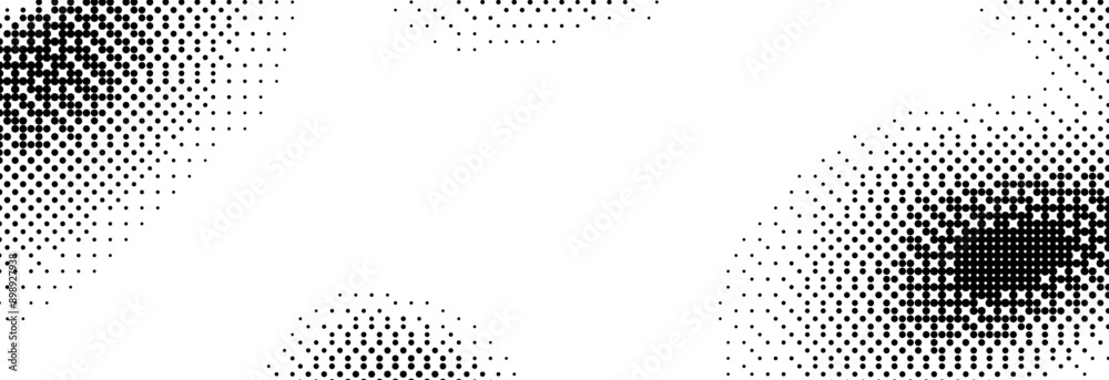 Fototapete Pixelated bitmap wavy gradient texture. 8 bit video game screen wallpaper. Retro glitch pixel art backdrop. Black dither wave background. Abstract curve dithering border overlay. Vector