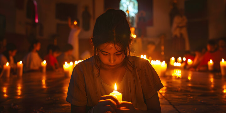 vig&iacute;lia com velas em um encontro religioso