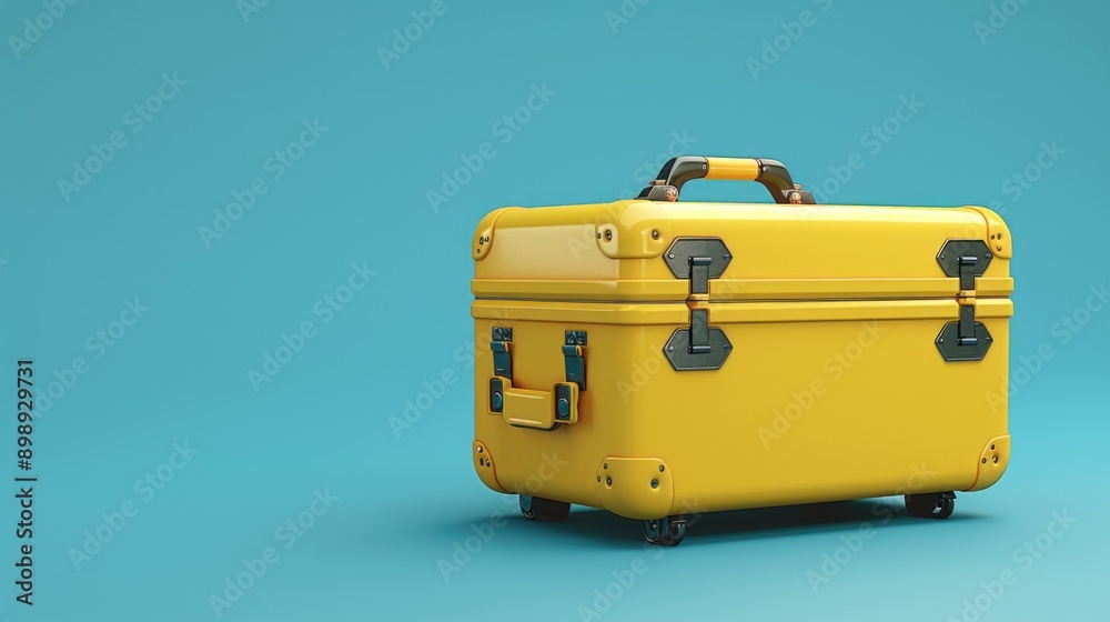 Wall mural A yellow suitcase sits on a blue surface, awaiting use or transport