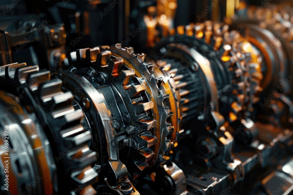 Poster Mechanical components on a machine, suitable for industrial or technical contexts