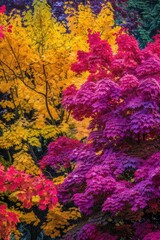 A group of colorful trees standing tall in a dense forest, perfect for nature or landscape photography