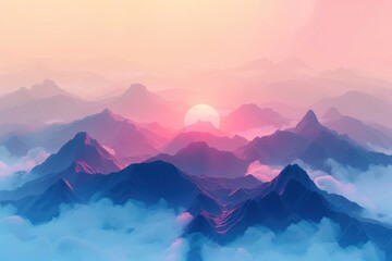 Sunset over a mountain range with a warm orange glow