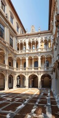 Obraz premium Italian Architecture Courtyard with Arches and Cobblestone Floor