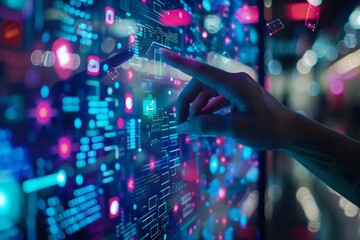 Innovative Touch Screen Technology for Digital Communication and Data Transformation Concepts. Futuristic Integration of Information Systems and User Interface Design in Technological Advancements.
