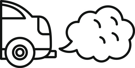 Line icon of a car emitting exhaust fumes representing the concept of pollution