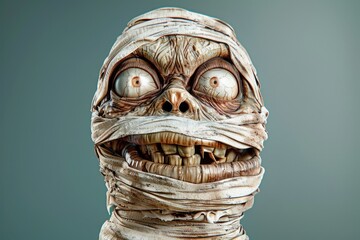 A detailed shot of an ancient Egyptian mummy's face and wrappings, suitable for use in historical or cultural contexts