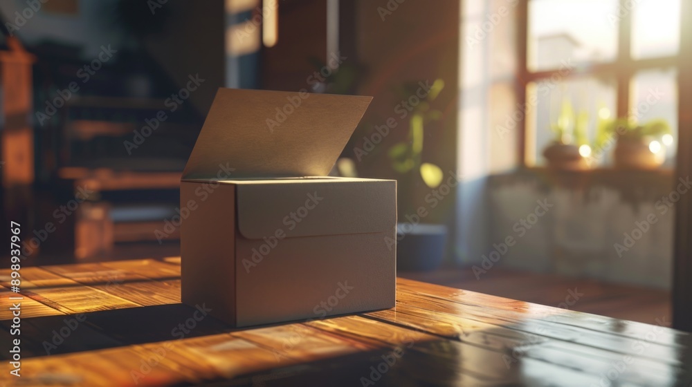 Aufkleber A box sitting on top of a wooden table, perfect for storage or display