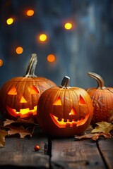 Fototapeta premium Carved Pumpkins in Halloween Decor