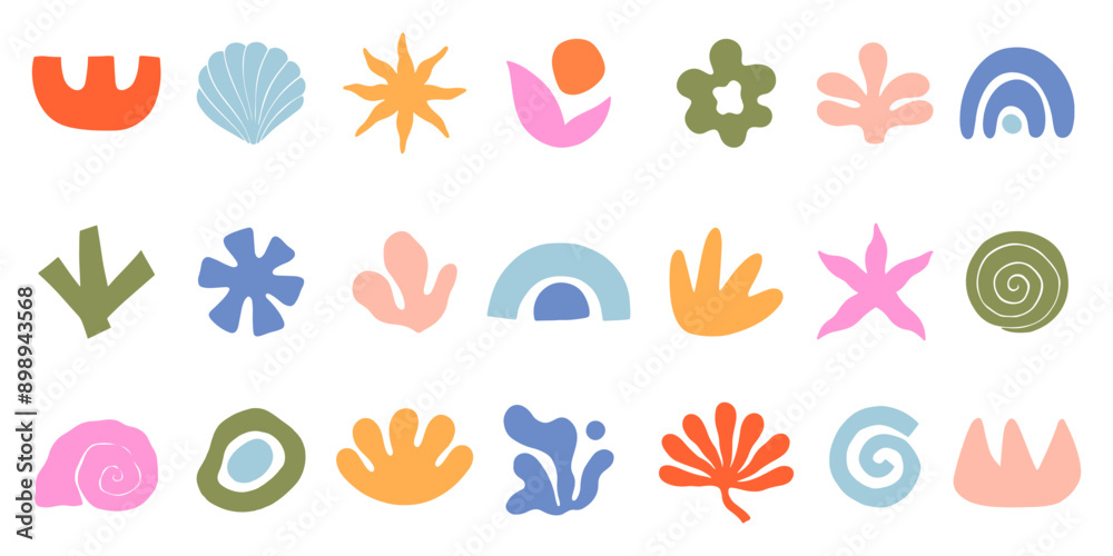 Wall mural vector set of abstract summer doodles,organic shapes and forms.modern elements in trendy minimalist 