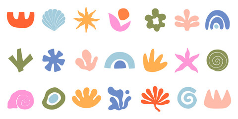 Vector set of abstract summer doodles,organic shapes and forms.Modern elements in trendy minimalist style for banners,social media marketing,branding,packaging, covers, prints