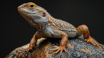 Fototapeta premium a lizard sitting on a rock with a black background