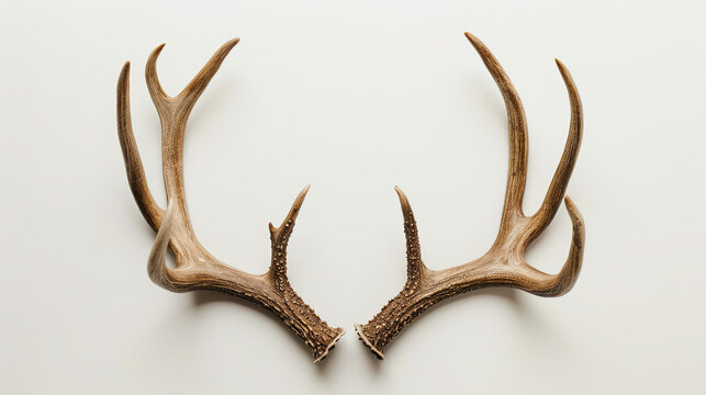 Large deer antlers on white background striking and impressive natural antlers detailed and majestic design prominent and bold visual clean and elegant presentation of wildlife features - Powered by Adobe