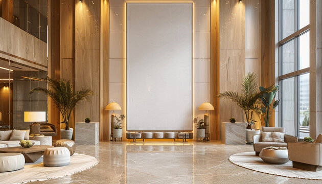 Contemporary hotel lobby stylish decor with empty frame