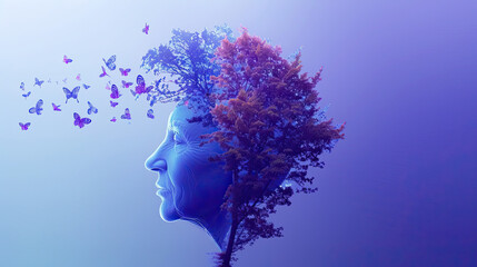 National Alzheimer's Disease Awareness Month concept educational and informative campaign visual awareness and support for Alzheimer's disease recognition and advocacy purple ribbon symbol